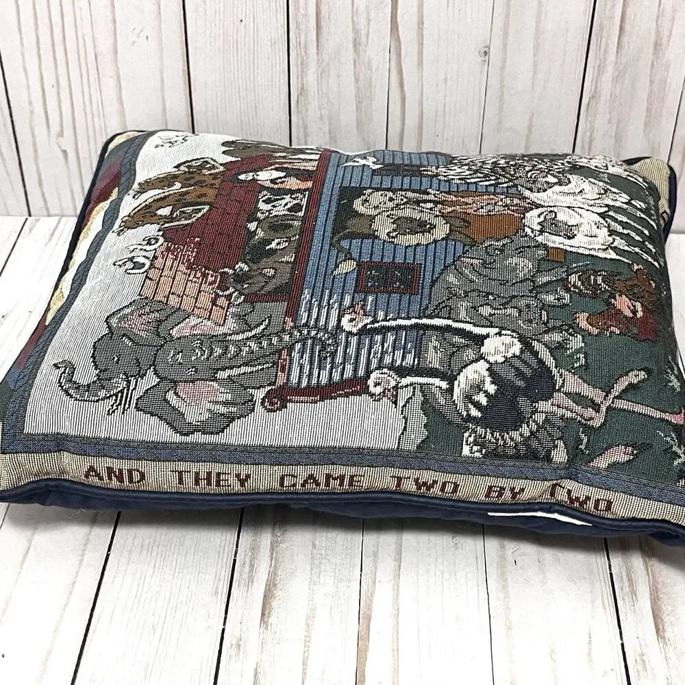 And They Came Two By Two Throw Pillow Tapestry Noah's Ark Animals Bible 14”x12”